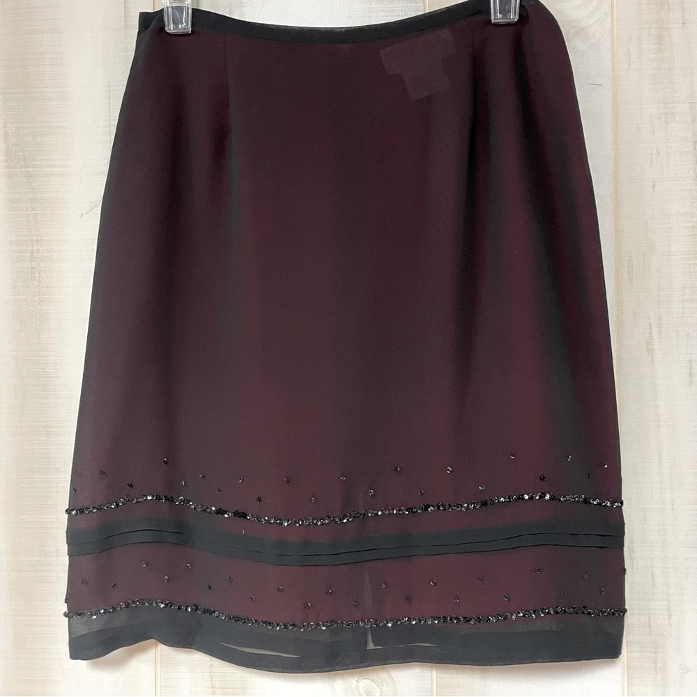 Silk Club Collection Sheer Silk Black Sequin Skirt With Red Lining Sz 4P